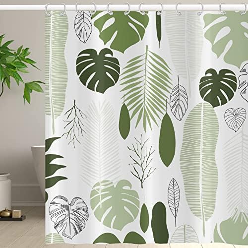 Cortana de chuveiro de folhas de palmeira tropical, cortinas de chuveiro de palmeira para plantas abstratas do banheiro, padrão