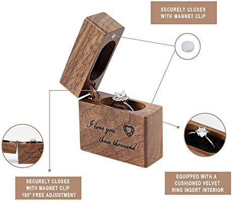 Caixa de anel de noivado de madeira de madeira HSYP Pequeno capa de anel plano e esbelto para proposta, casamento, cerimônia