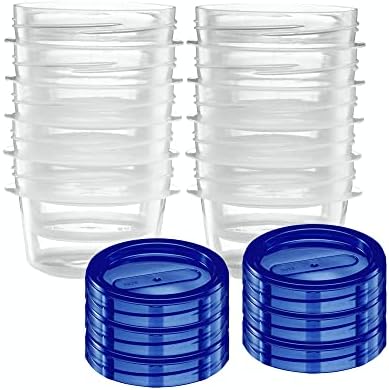 Recipientes de contêineres pequenos de armazenamento de alimentos para dispositivos elegantes de alimentos para parafuso azul na tampa reutilizável à prova de vazamentos, pacote de 10 a 4 oz de recipientes