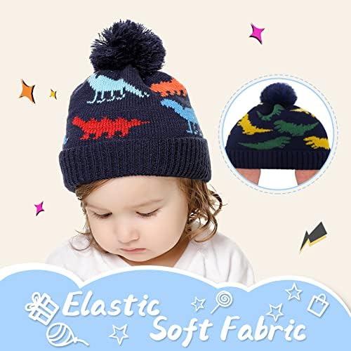 Baby Winter Knit Hat Hat Fleece Alinhado para meninas de pompom grossa Capileiras de pompom Kids Capinho de caveira infantil