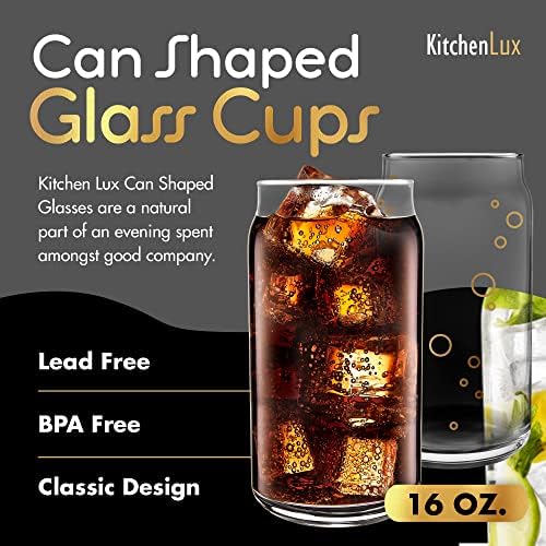 16 onças de copos de vidro em forma de lata, conjunto de 2 copos de cerveja, refrigerante estético pode copo copos