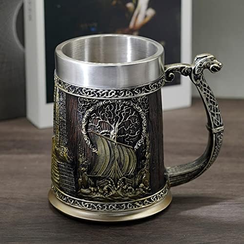 Viking Valhalla Navio bebendo cerveja caneca 22 oz Tankard Coffee Cup, Tree Yggdrasil Tankard Cup, Copa Viking Vintage para homens,