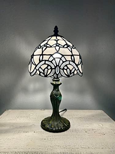 Desfrute de lâmpadas de decoração Tiffany Style Table Lamp de manchado de vidro branco estilo barroco de lavanda Quarto da sala de estar do escritório vintage h14.5*w8 em