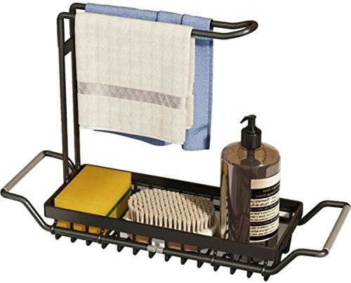 Lexza Telescópica Pia de cozinha Porta de prateleira, suporte de esponja com rack de secagem de pano de prato, cesta