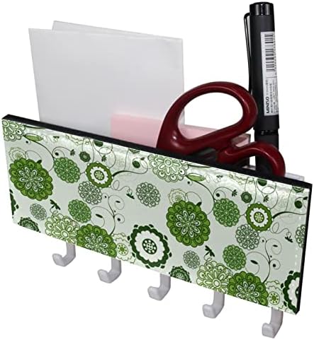 Padrão floral verde Organizador de rack de arte moderno com 5 ganchos Banheiro de parede Plataforma de cozinha prateleira