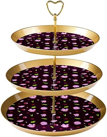 Torre de sobremesa de exibição de cupcakes, plástico de 3 pastelaria em camadas de posse, suporte de cupcake de sobremesa de floral com floral