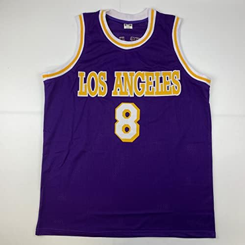 Fac -símile autografou Kobe Bryant 8 Los Angeles La Purple Reimpressão Laser Auto Basketball Jersey Size Men's XL