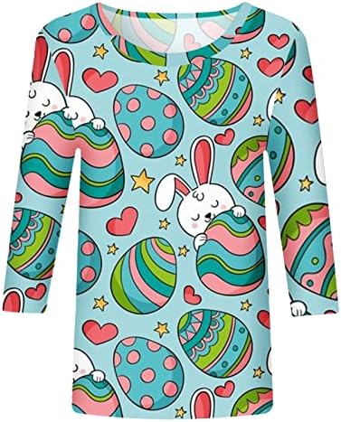 Camisa de coelhinho da Páscoa para mulheres feminino 3/4 de manga top bouse imprimir túnica casual de túnica de manga longa