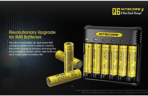 NITECORE Q6 Seis slot 2A Carregador de bateria de íon de lítio/IMR universal para 21700, 18650, 16340, 14500, 18350 e mais