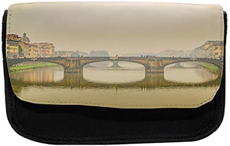Caixa de lápis de Florence lunarable, ponte da costa do rio, bolsa de lápis de caneta com zíper duplo, 8,5 x 5,5, multicolor