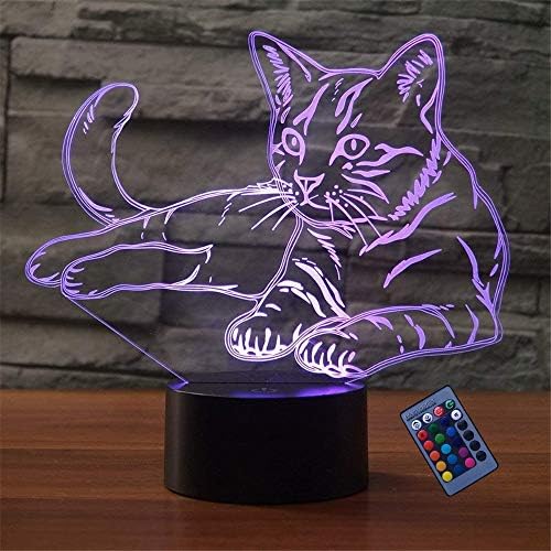 Ytdzltd criativo 3d Cat Night Luz 16 cores Alterando o controle remoto USB Power Remoto Touch Touch Decor Lamp Lâmpada