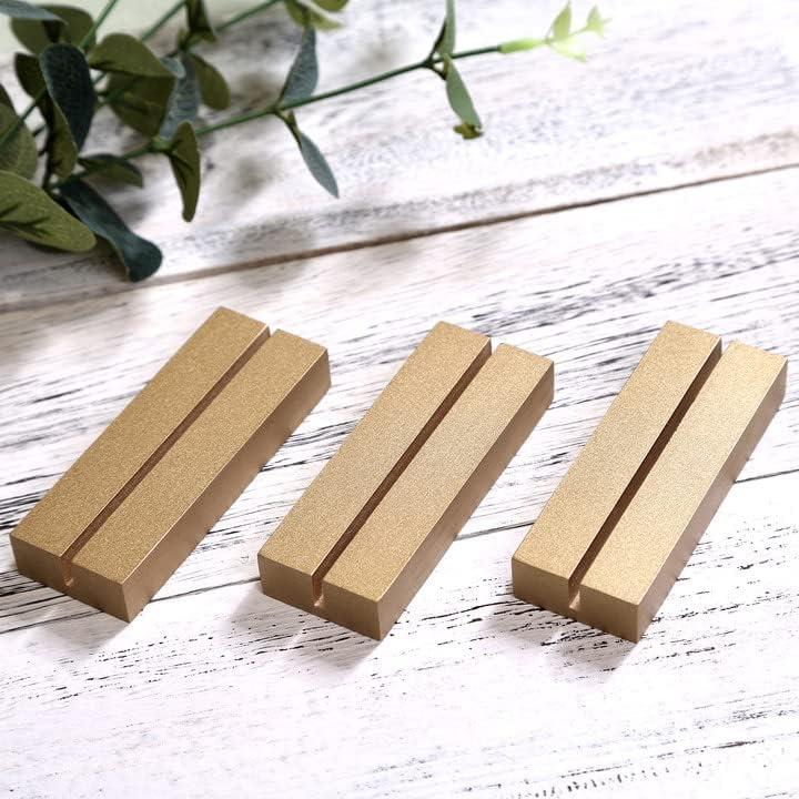 Uniqooo 20 pacote de 4 Gold Wood Stands para placas de acrílico de casamento, titulares de número de mesa de madeira