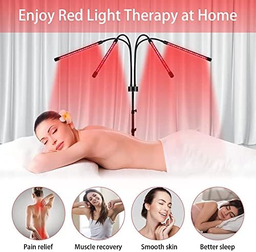 Dispositivo de terapia de pele de Qinlorgo, Função de tempo da lâmpada de terapia infravermelha 660nm 850nm 5 Modos Dimmulable Doridade Alívio Circulação sanguínea 4 cabeças para o quarto
