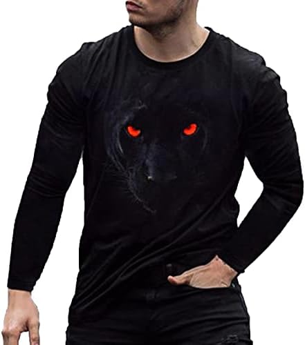 Camisas elegantes para homens Pantera fria imprimindo pescoço redondo de manga longa Blusa de pulôver de ajuste solto