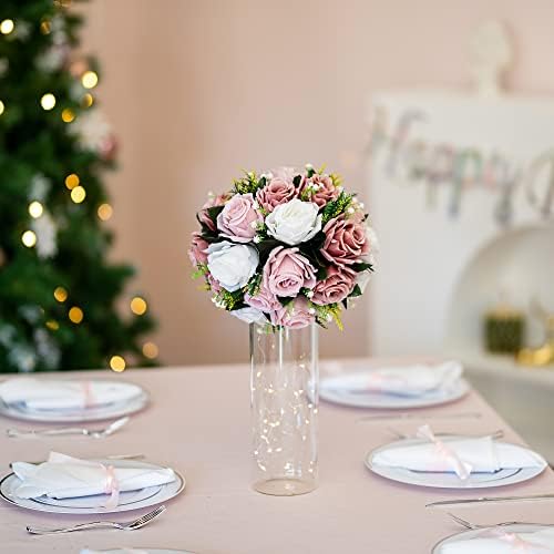 Peças centrais da bola de flores para a mesa: Blosmon 10 PCs Fake empoeirado Flores de rosa empoeirado Vintages Rosa Artificial Artigo