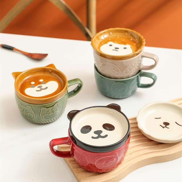 Caalio Creamic Cop Copo Caneca de café com tampa, canecas de animais fofos 3D, para leite, chá, suco, café - panda 8oz