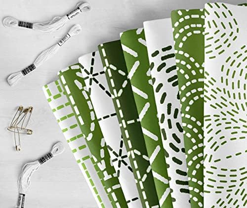 Soimoi 8 PC Bundle Fat Quarter Japanese Sashiko Print 18 x 22 DIY Patchwork- algodão pré-cortada Fabric White & Green