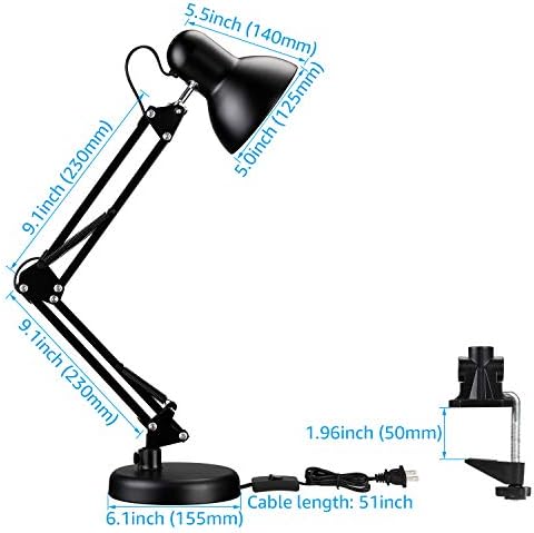 Lâmpada de mesa de braço de balanço de metal Torchstar, base intercambiável ou braçadeira, clipe clássico de arquiteto na lâmpada de mesa, múltipla arco, braço ajustável, acabamento preto