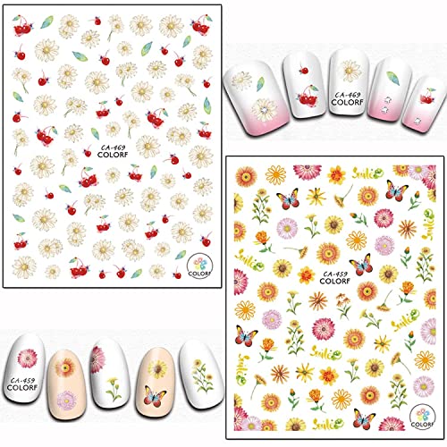 12 lençóis Flowers Nail Art Stickers com 8 lençóis adesivos de arte de unhas douradas