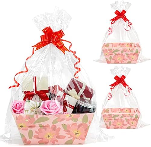 Cesta de embalagem AOIBLOY 3 para presentes vazios, dia das mães cesta de presentes vazias para encher, padrões de flores cestas