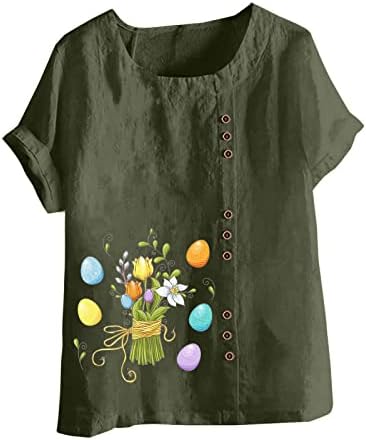 Camisas de Páscoa para mulheres ovos de coelho fofos camiseta gráfica Tops de linho de algodão de verão Plus Tamanho Casual
