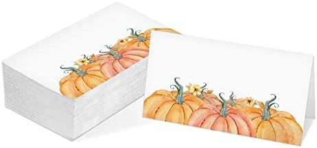 Cartão de lugar de mesa, cartões de estilo temático de graças de outono, pacote de 25 cartões de lugar de recepção semi-dobrados