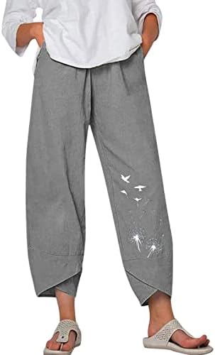 Calças Wocachi Capri para mulheres casuais, calças de linho feminino calças de cintura alta largura de pernas largas com bolsos