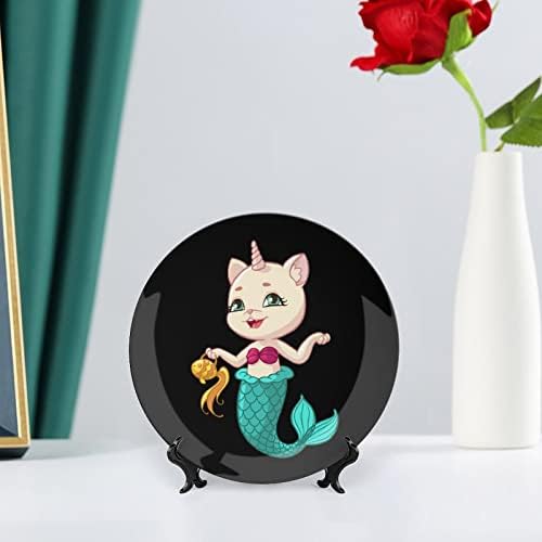 Placa decorativa unicceramic de sereia de gato com stand osso china placa em casa para sala de estar em casa cozinha