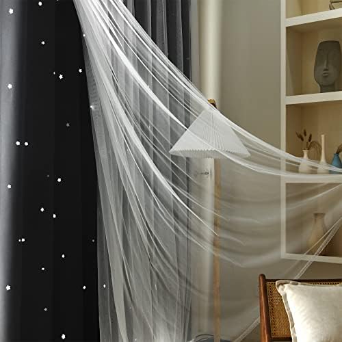 Cortinas curtas das estrelas de estrela Kinryb cortinas de dupla camada para crianças da sala de garotas pequenas