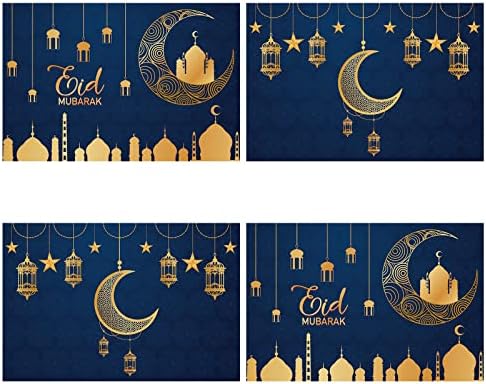 4 peças Eid Mubarak Placemats Ramadan Cotton & Burlap Colo