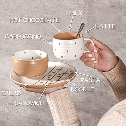 Warland, caneca de café feita à mão com colheres de aço inoxidável, caneca de sopa de 14 onças, xícaras de café cerâmica,