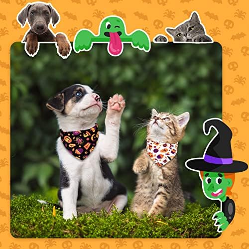 Zefan 4 pacote bandanas de cachorro Halloween, babadores de abóbora e aranha, decorações de festas de halloween bandana,