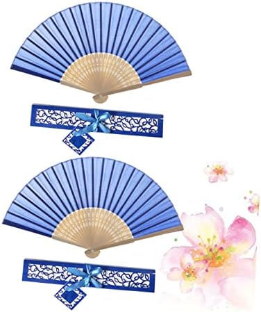 Galpada 2pcs fãs fãs clássicos vintage Bamboo Retro Retro Hand Chinese para Presentes Estrutura com estilo Chinease Delicate Frame Azul Fãs segurou