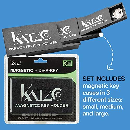 Katzco Magnetic Key Solder - 3 tamanhos que se aninham dentro um do outro para facilitar o armazenamento - 3, 4 e 5 polegadas - estojos de plástico preto acidentado com ímãs fortes - para compartimentos seguros, chaves extras do carro, casa