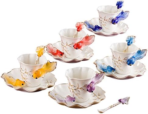 Zah 3d canecas de café Goldfish Canecas Animal Rainbow Caneca Cerâmica Tarcha de chá de chá de chá de chá e pires de pires