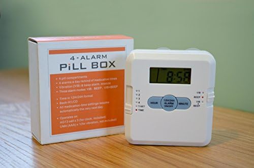 Timer e organizador da caixa de pílula de quatro alarmes com alerta de vibração Instruções de garantia incondicional incluídas