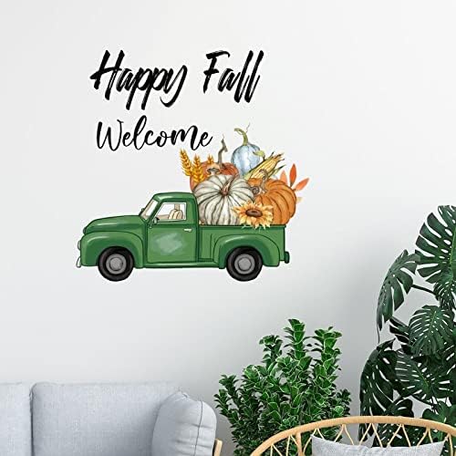 Feliz outono de boas -vindas Pumpkin vintage Vintage Green Truck Wall Decals Art Decals de cozinha decoração da fazenda Autumn