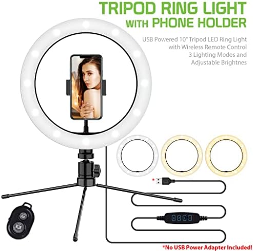 Anel de selfie brilhante Tri-Color Light Compatível com seu Samsung SM-G530F 10 polegadas com remoto para transmissão ao vivo/maquiagem/youtube/tiktok/vídeo/filming