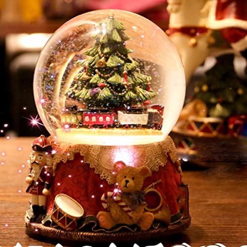 Slynsw Christmas Tree Dream Crystal Ball Caixa de música girando pequeno trem Octave Box Girls Christmas Birthday Gift