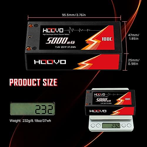 Hoovo 2S 7.4V 100c 5000mAh RC Shorty Lipo Bateria Hard Case Hard Pack com conector de reitores de 4,0 mm