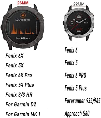 Bneguv 26 mm de relógio de liberação rápida de 22mm tiras para Garmin Fenix ​​6 6x Pro 5x 5 mais 3HR S60 MK1 Forerunner