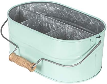 Vida por Cotton Farmhouse Galvanized Falheres Caddy Organizador para casa e cozinha Counter-top/Armazenamento ao ar livre mesa de jantar confortável com maçaneta de madeira- menta verde