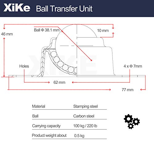 Xike 6 Pack 1-1/2 Rolamentos de transferência de bola, usados ​​para suporte de rolo, equipamento de transferência e sistema de transmissão.
