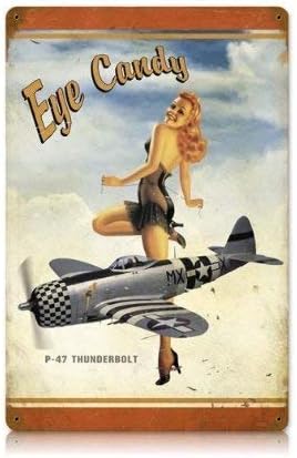 P-47 Thunderbolt Pinup Girl Girl Eye Candy Vintage Metal Sign Military Tin Sign 7.8x11,8 polegadas
