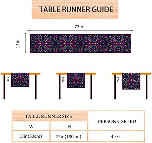 Jiudungs ​​linho Purple mexicano Fiesta Table Runner 72 polegadas de comprimento Cinco de Mayo Tonela de mesa Dia