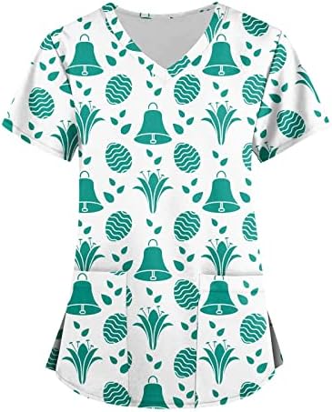 Enfermeiro esfoliações, imprimir tops de páscoa 2023 esfoliações gráficas fofas v lacacos verdes de pescoço camisetas pullovers de verão tampo de verão