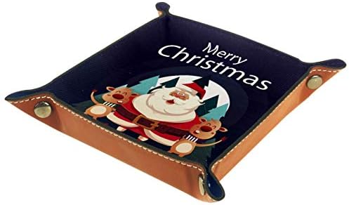 Lyetny Happy Papai Noel com renas engraçadas Organizador Bandejas de armazenamento Caixa de cabeceira Caddy Bandeja de desktop Alterar Chave da carteira Caixa de moeda Bandejas de armazenamento de bandeja, 20.5x20.5cm