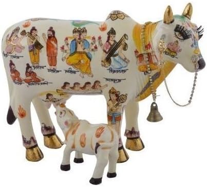 Aashita Creations Polyresin Kamdhenu Fatuagem de vaca com bezerro para preenchimento completo de desejos do ser humano
