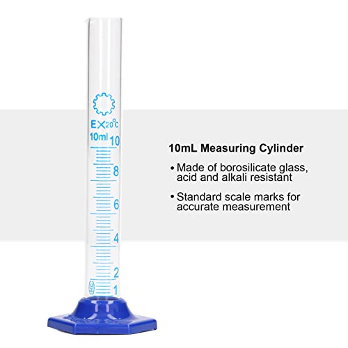 Cilindro de medição de Qinlorgo, cilindros graduados em vidro de alto borossilicato, capacidade de 10 ml para laboratório para