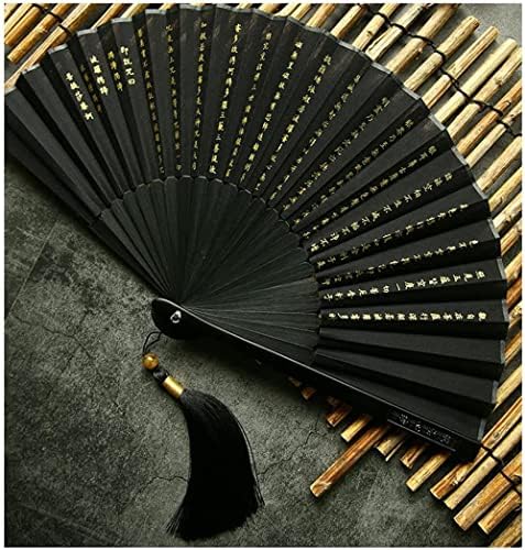 Fã Portátil Retro XKUN, ventiladores dobráveis ​​japoneses, Scripturas Buddhists Fã de Mão de Seda para homens/mulheres, com costelas de bambu ocas, borla e manga de tecido